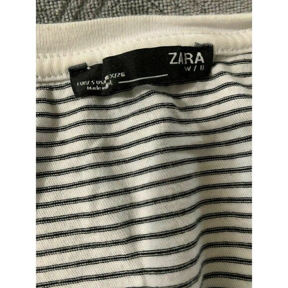 Zara Wb Collection Womens Black Striped Short Sleeve Crew Neck Top T Shirt Small - Picture 6 of 7